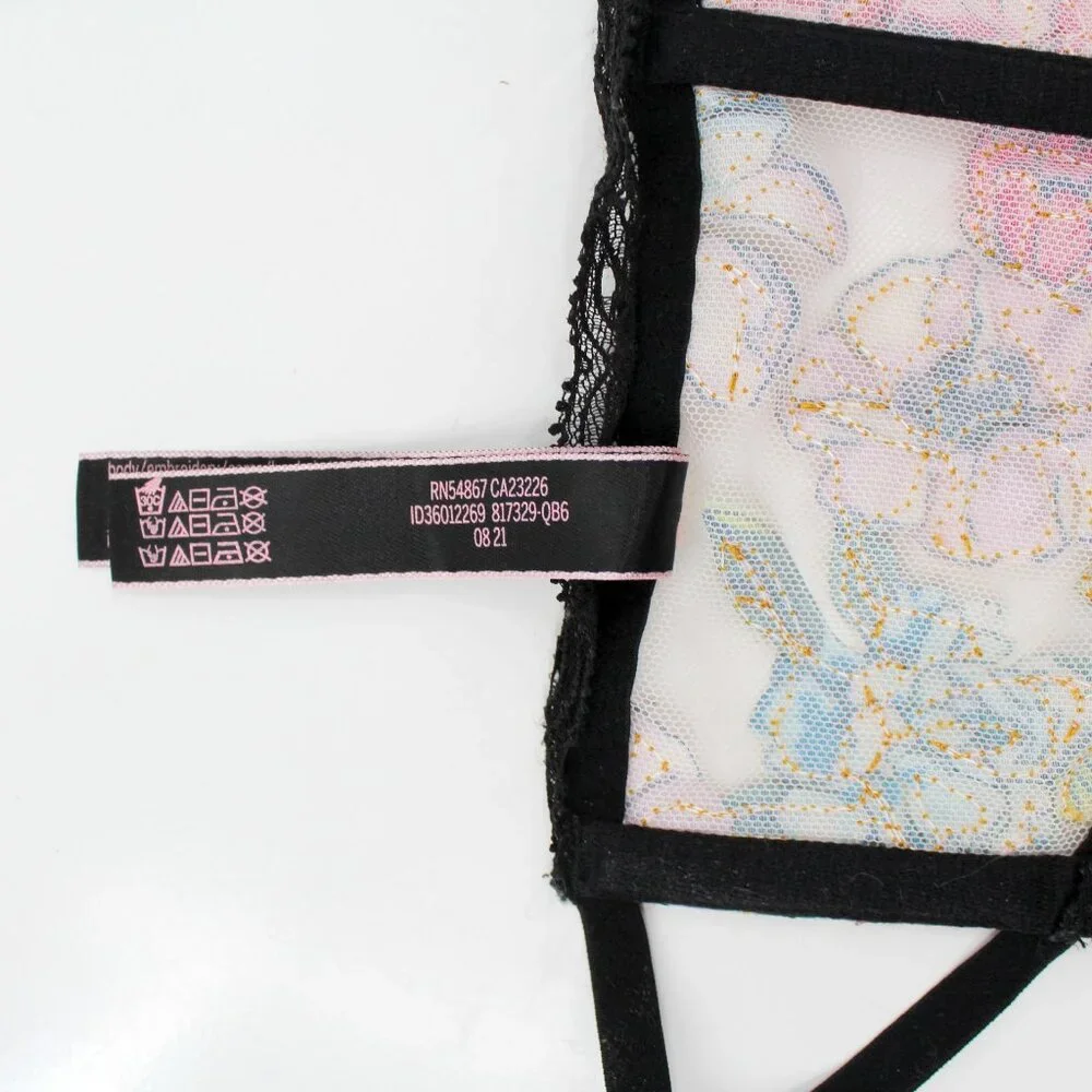 Victoria’s Secret Garter Belt Floral Lace Cutout Sheer Mesh M/L Gold Hardware - Picture 11 of 11